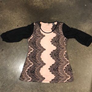 Black Lace Quarter Sleeve Blouse